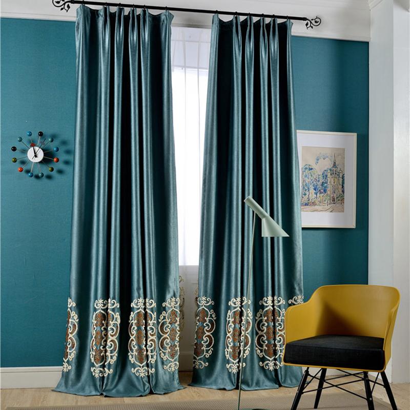 

Luxury Chinese Blackout Curtains For Living Room Royal Blue Towel Embroidery Delicate Floral Window Treatment Drapes JS225C, Tulle