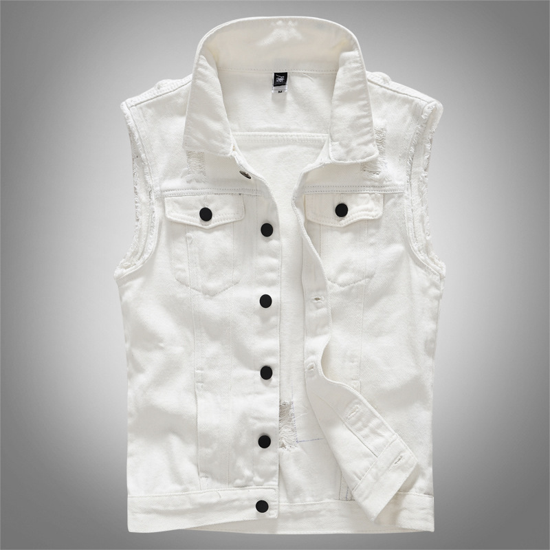 Ripped Jean Jacket Men's White Denim Vest Hip Hop Jean Waistcoat Men Cowboy Letter Print Sleeveless Jacket Male BIg Size 4XL 5XL 201120Z