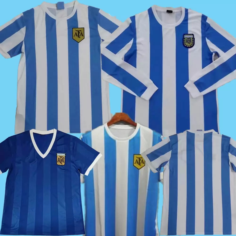

#10 Maradona 1986 Argentina Retro Soccer Jerseys Kempes CANIGGIA 86 Vintage Football Shirts Classic home away blue Camisetas de Futbol, Black;yellow