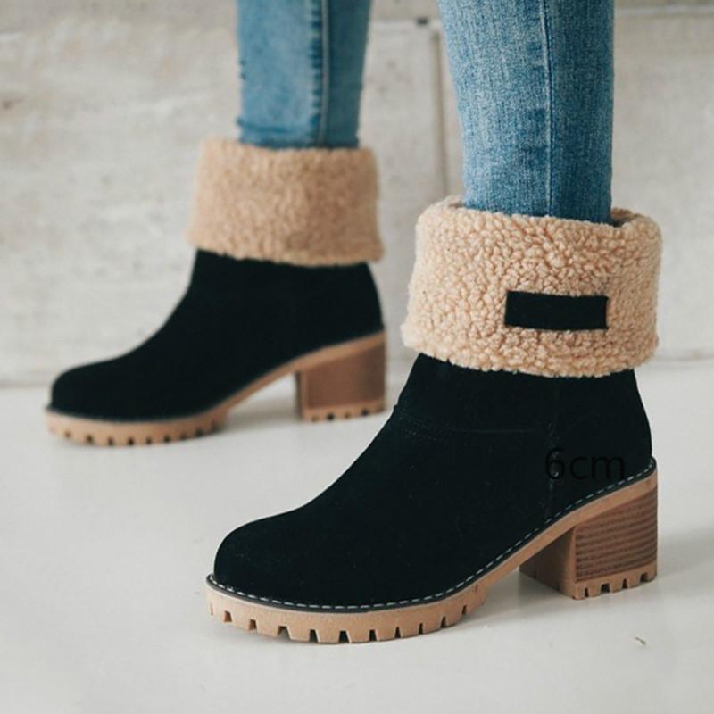 

Dropshipping Winter Boots Women Female Fur Warm Snow Boots Winter Fashion Square High Heels Shoes Woman Ankle Botas Mujer, Green