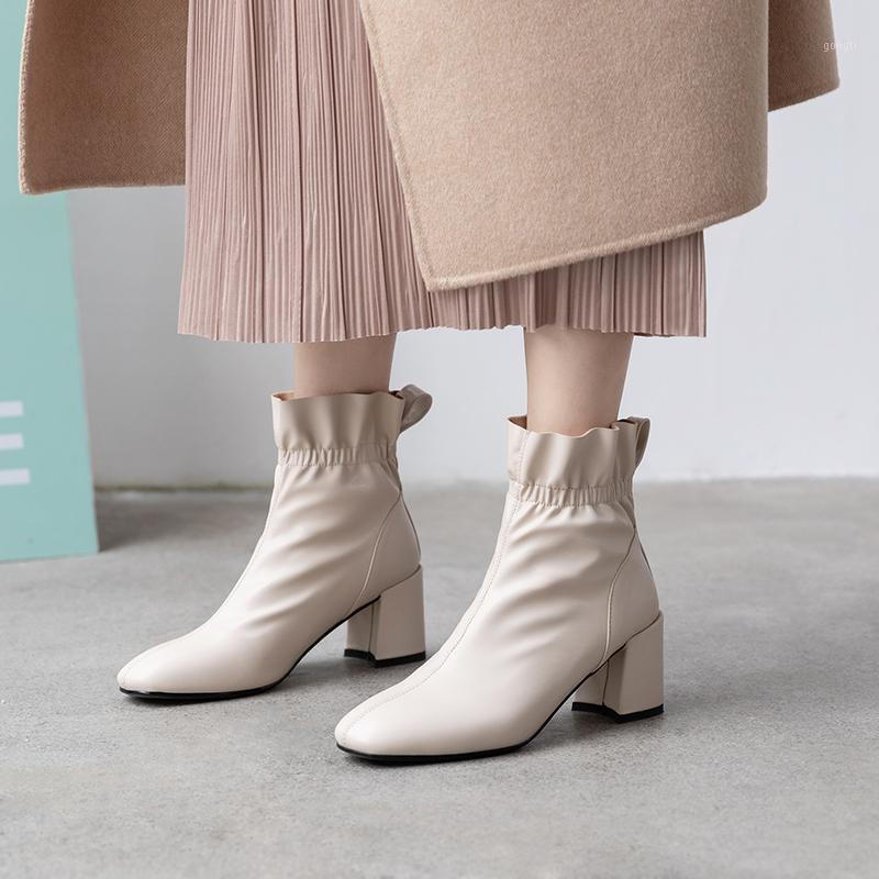 

Women Footwear 2020 New Arrival Ankle Boots Rubber Riding Feminine Thick heel Shoes Women High Heels Booties zapatos de mujer1, Black