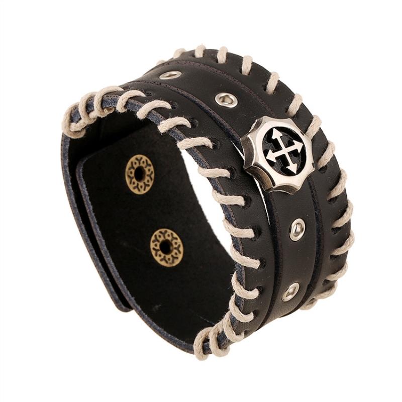 

Charm Bracelets Men's Leather Bracelet And Women's Punk Rock Style Cross Wide Sleeve Retro Jewelry