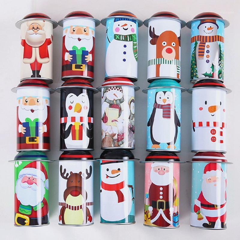 

High Quality Christmas Candy Storage Box Children Gift Bucket Christmas Jar With Hat Cover Printing Can 1pcs Random Color1