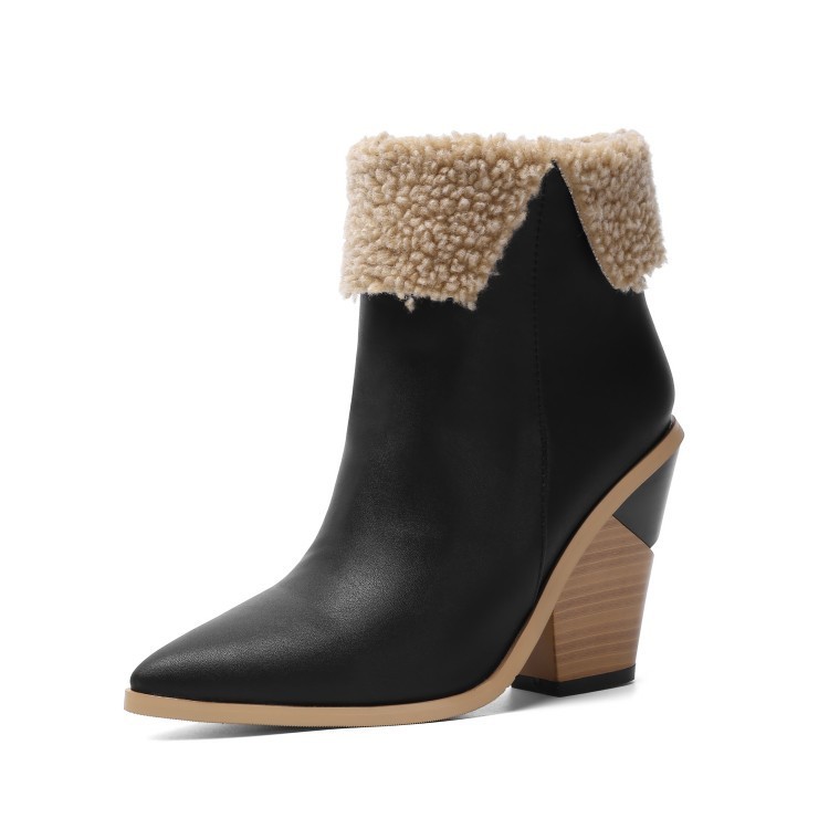 

Female Boot New Mark Pointed Toe-in-law Winter Shoes Short Western Ladies Ankle for Woman High-heeled Boots Zr6e, White