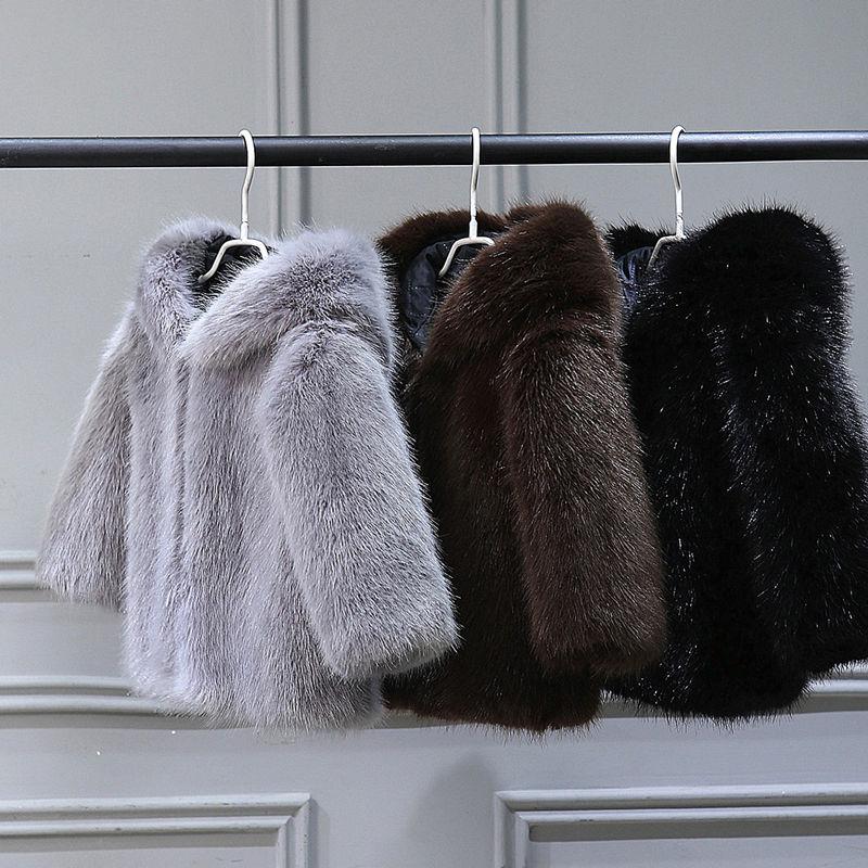 

Ins hot baby girls coat fur winter clothes 0-9 years old clothes Imitation leeches kids winter coat snowsuit baby girl, Black