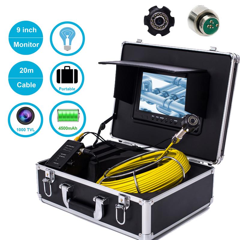 

IP68 Waterproof Industrial Camera 23mm Screen Drain Pipe Video Inspection Camera System 20m 9inch With 12pcs Adjustable LED