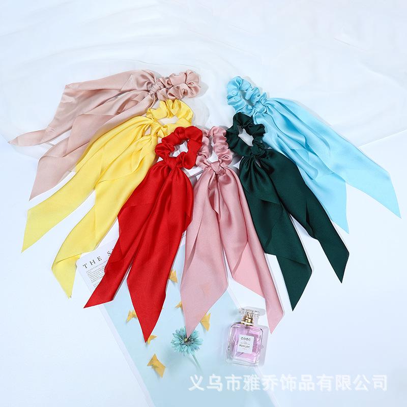 

Hair Band Europe and America Satin Monochrome Long Ribbon Bow Large Intestine Ring Ponytail Hair Band Accessories Headdress