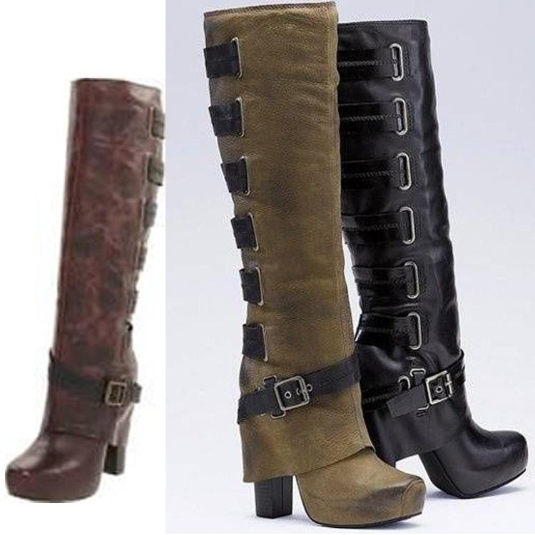 

Fashion Women Jackboots Thick Heel Boots Bandage Over The Knee Fashion Boots Zapatos De Mujer Motorcycle Size 35-43, Black