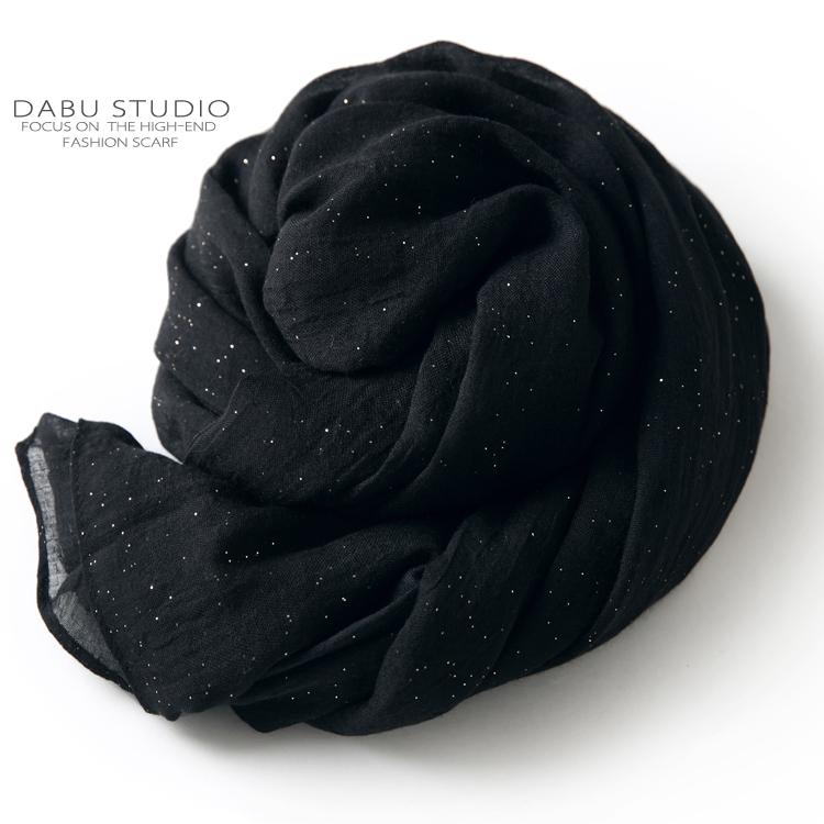 

New fashion black gold silk cotton scarf for women spring summer autumn winter solid color scarf shawl dual use Korean