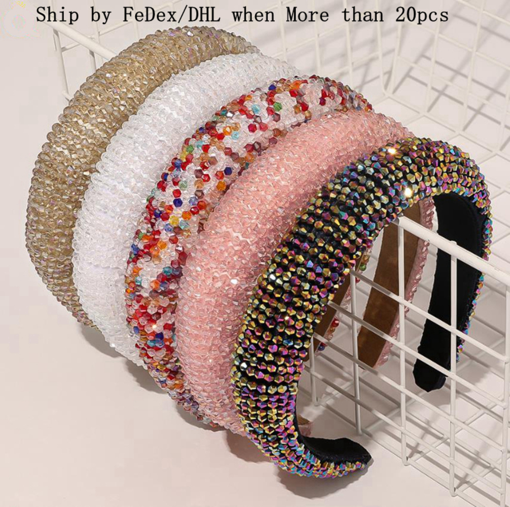 

Crystal Hair Hoops Hair Bands Shiny Padded Diamond Headband Women Headwear Wedding Headdress Boutique Girls Hair Accessories, As picture