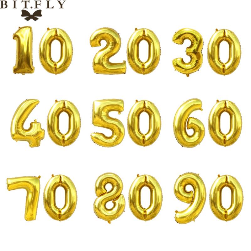 

BIT. 32 inch Birthday Party Gold Sliver Aluminum Foil Number Balloons 10 20 30 40 50 60 70 80 90 Years Anniversary Decoration
