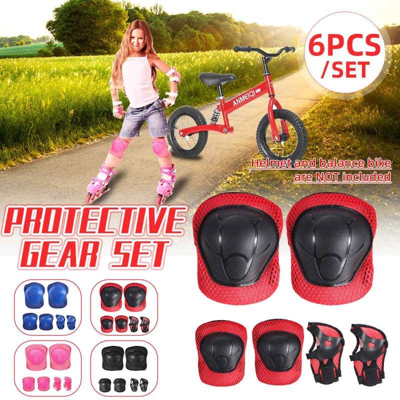 

6pcs Outdoor Sport Elbow Knee Pads Skating Protective Gear Sets Elbow Knee Pads For Kids Bike Scooter Cycling Skateboard, Red