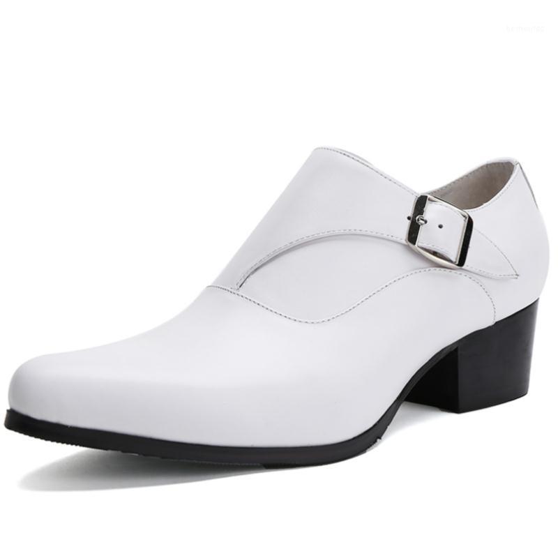 

New Mens Genuine Leather Dress shoes High Heels Pointed Toe Fashion Wedding Shoes White Black Career Work Height Increase1, White low heel