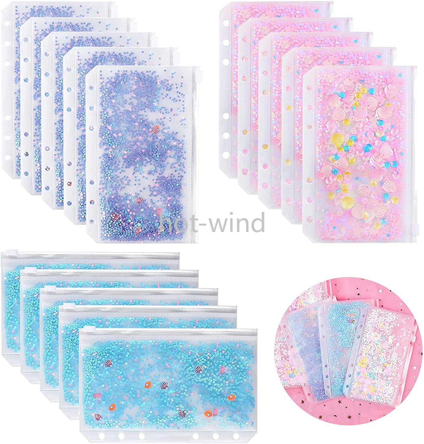 

A6 Binder Cash Envelopes PVC Budget Binder with Zipper Envelopes Pocket Folders for 6 Ring Refillable Binder Notebook EE