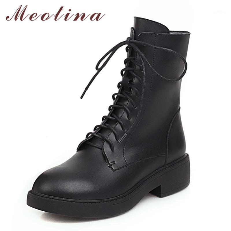 

Meotina Motorcycle Boots Women Shoes Platform Mid Heel Ankle Boots Round Toe Block Heels Zipper Lace Up Short Autumn 431, Beige