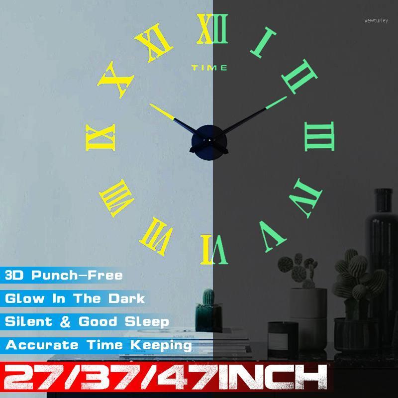 

27/37/47inch Roman Numerals 3D DIY Wall Clock Modern Silent Quartz Luminous Wall Night Clocks Home Office Decor Watch1
