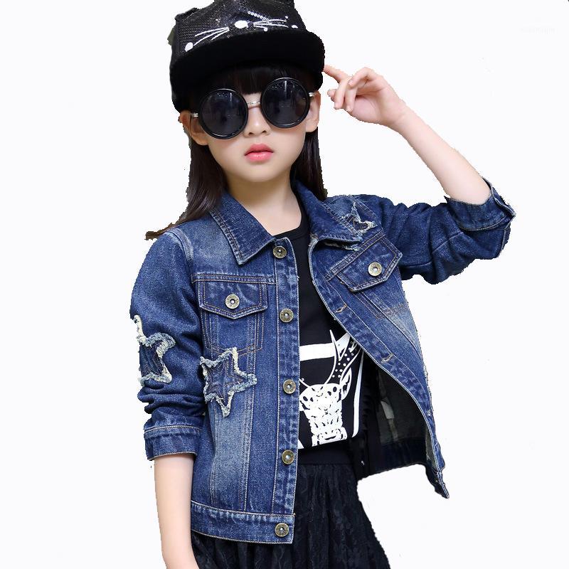 

2020 Girls Denim Jacket Kids Girl Spring Autumn Long Sleeve Coat Jackets Teens Outerwear Star Patch Jacket Clothes1, Blue