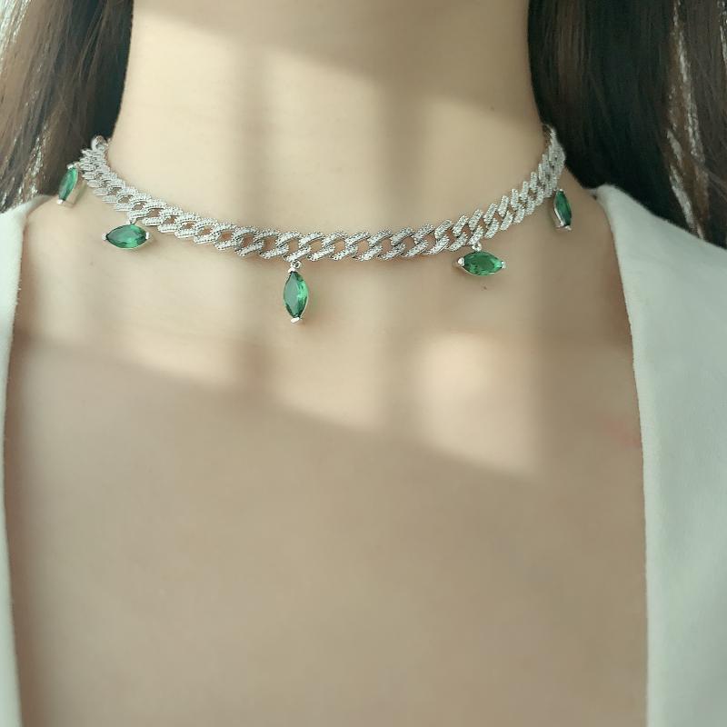 

Popular Full cubic zirconia Marquise pulling Link chain necklace for Women trendy Choker geometric necklaces JL1861