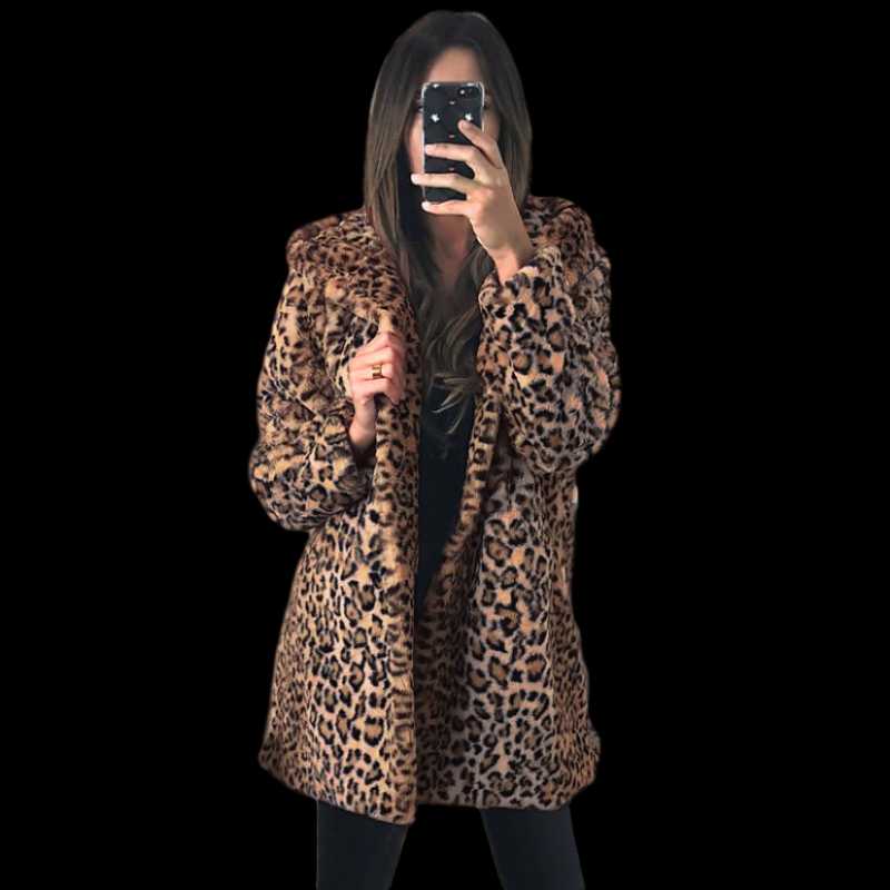 

Women' Fake Fur Coat Hooded Leopard Print Oversize Womens Jackets Artificial Female Casual Europe Outwear Autumn Winter 2020, Leopard coat