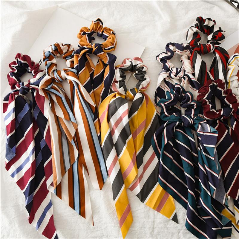 

Stripe Print Scarf Hair Scrunchies Fashion Ribbon Women Hair Bands Satin Bow Girls Ties Hairbands Ponytail Holders Headwear