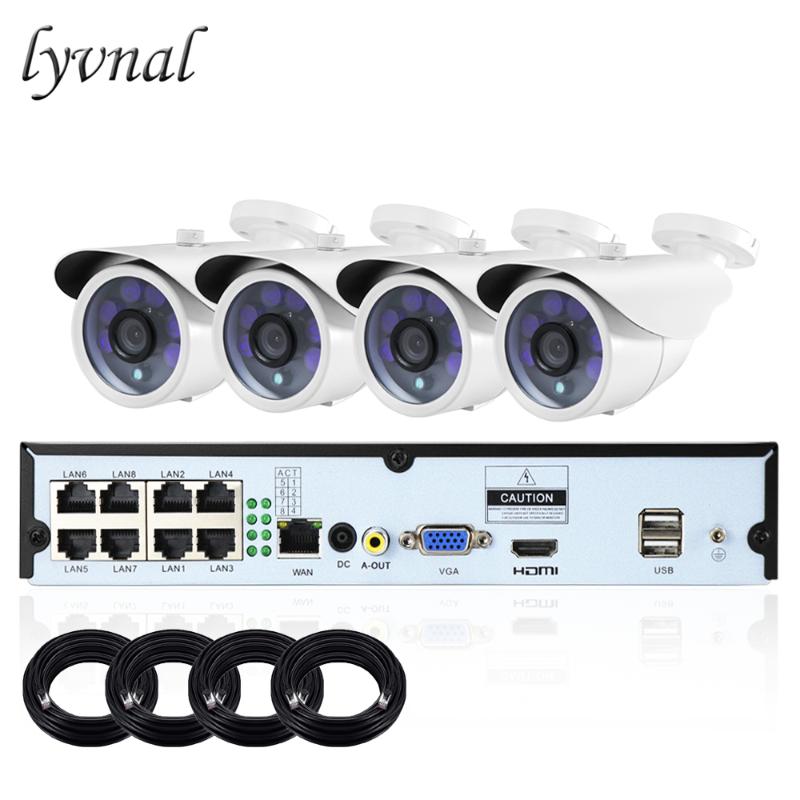 

LYVNAL 1080p Surveillance IP Camera poe 48v 4ch kit p2p onvif 8ch poe nvr kit with 2tb hdd 2mp cctv camera 8ch system