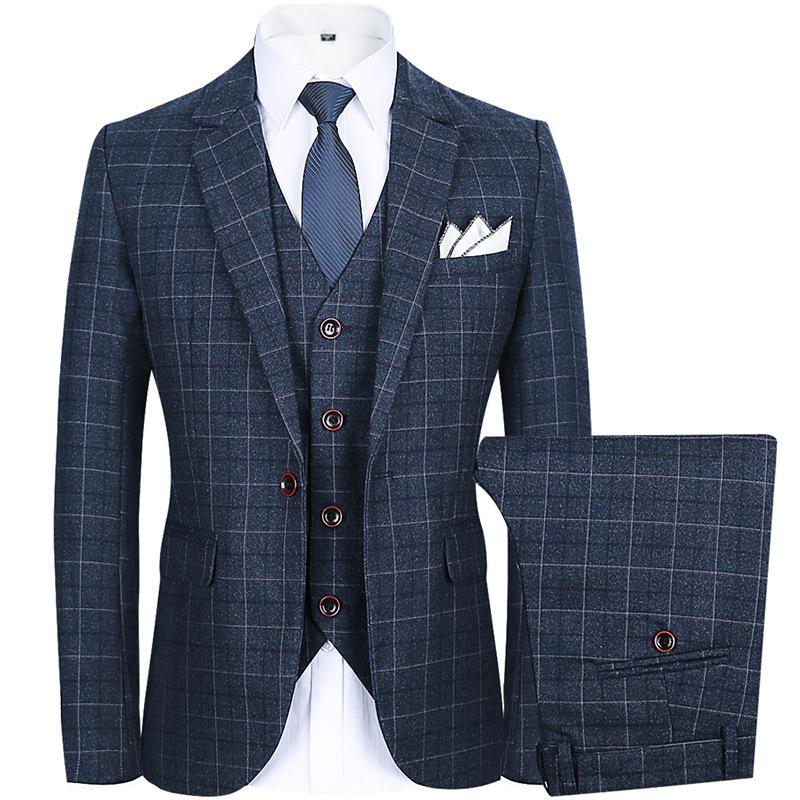 

Plaid Suits Slim Men Fit 3 Pieces Wedding Groom Check Suit Business Party Prom Office Work Daily Life Single Breasted One Button, Sjt60