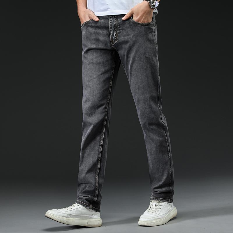 

Mens Jeans Straight Trousers Male High Quality Slim Fit Business Denim Designer Casual Biker Pants Pantalon Hombre Homme, 9012 gray
