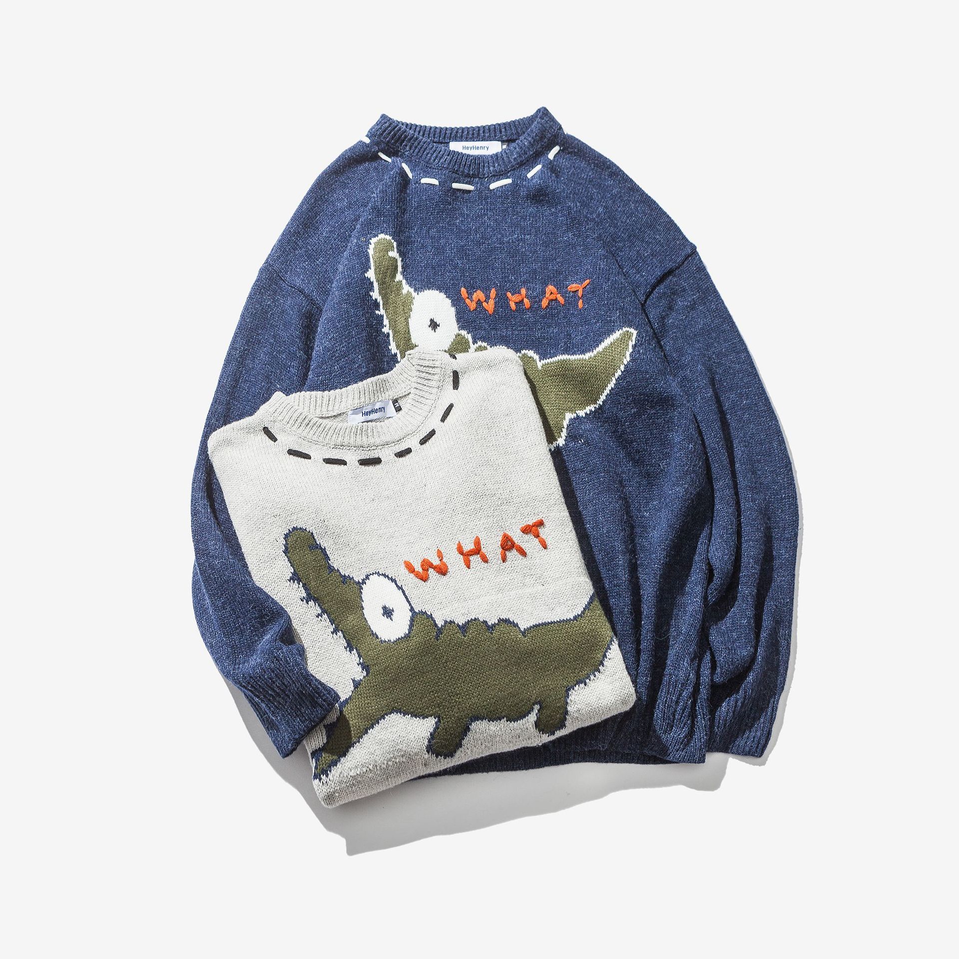 

2021 the Version of Couple's in Form Embroidered Woman's New Sweater Sweaters W7UH, Blue.