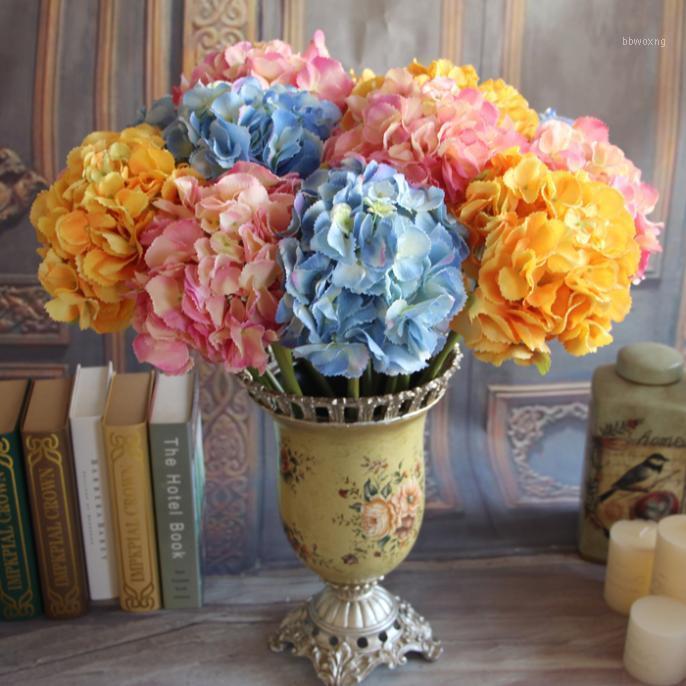 

Free shipping artificial Single Hydrangea 60cm/23.62" Length Silk Hydrangeas for Wedding Flower 6 color can be choose1, Blue