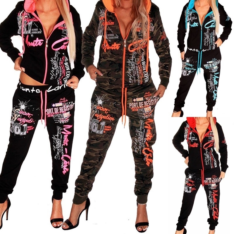 

2021 New Spring Autumn Women Sets Streetwear Casual Slim-fit Letter Printed Hoodies Sweatshirt and Sweatpants Tracksuit Lfo5, Black pink