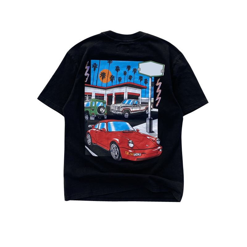 

22ss Spring Summer American Cartoon Car t shirt distressed Vintage Tee Skateboard Men Women High Street Casual Tshirt