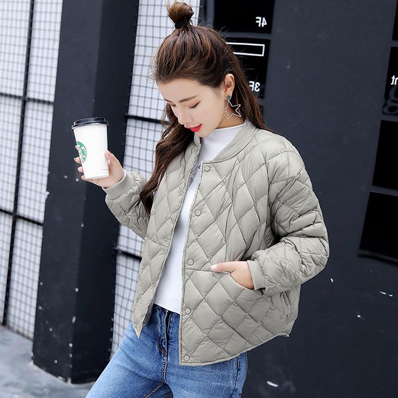

2020 New Baseball Down Jacket Women Short White Duck Down Outwear Loose Casual Coat Ultra Light Jackets Over Size, Black