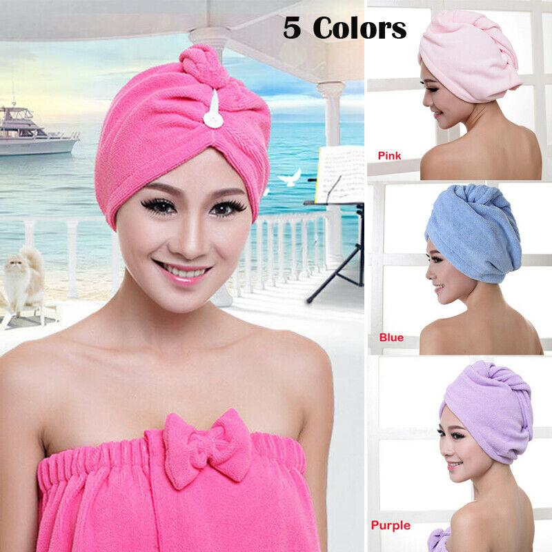 

Women New Microfiber Hair Towel Hat Water-absorbent Turban Twist Quick Dry Drying Ladies Bath Cap Spa Double Side dry hair Hats, Purple