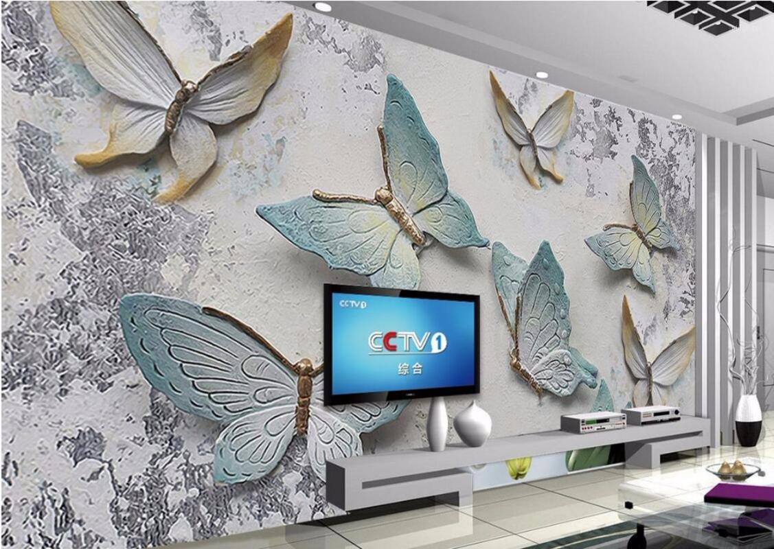 

CJSIR Custom Photo Wallpaper Murals 3D Butterfly Relief Wall Background Wallpaper for Walls 3 D Papel De Parede Wall Paper Decor1, As the pictures