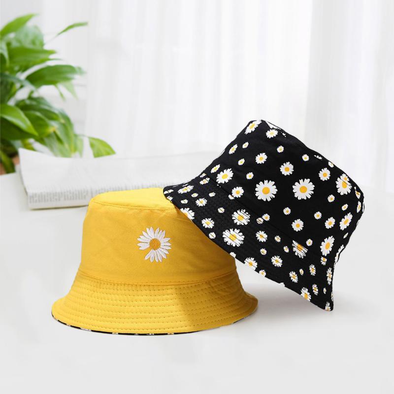 

Hot sale Bucket Hat Men Women summer 2020 new Daisy Flower Fashion Cotton Beach Sun Fisherman Caps gorro pescador, Yellow