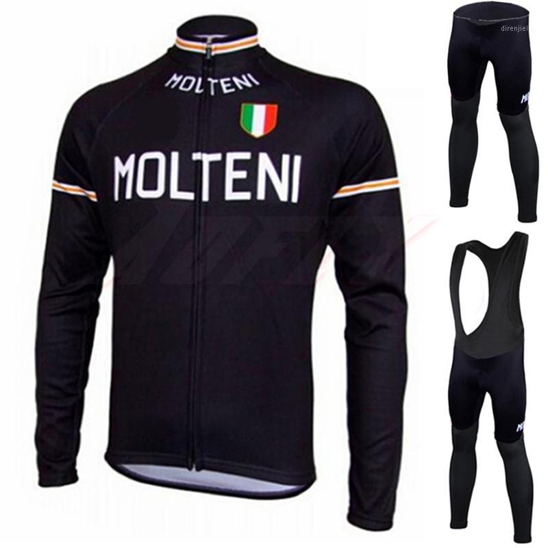 

Black orange MOLTENI Winter Thermal Fleece Cycling Jersey Set fietskleding wielrennen winter heren set Strap trousers Long top1, Black bib