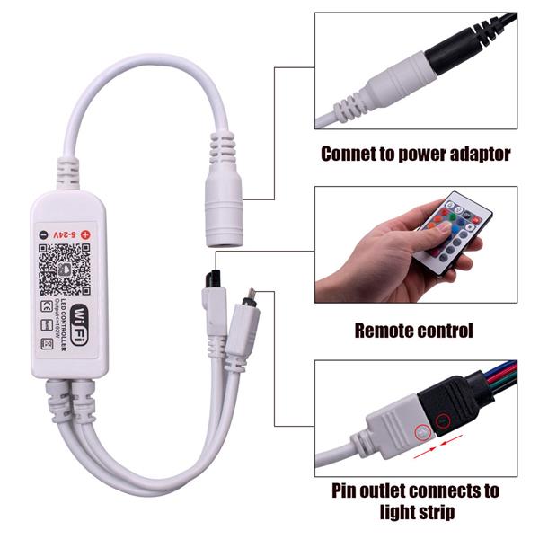

RGB 5050 5M Waterproof LED Strip light SMD 44 Key Remote Wifi Wireless Light for automobile or contour lighting