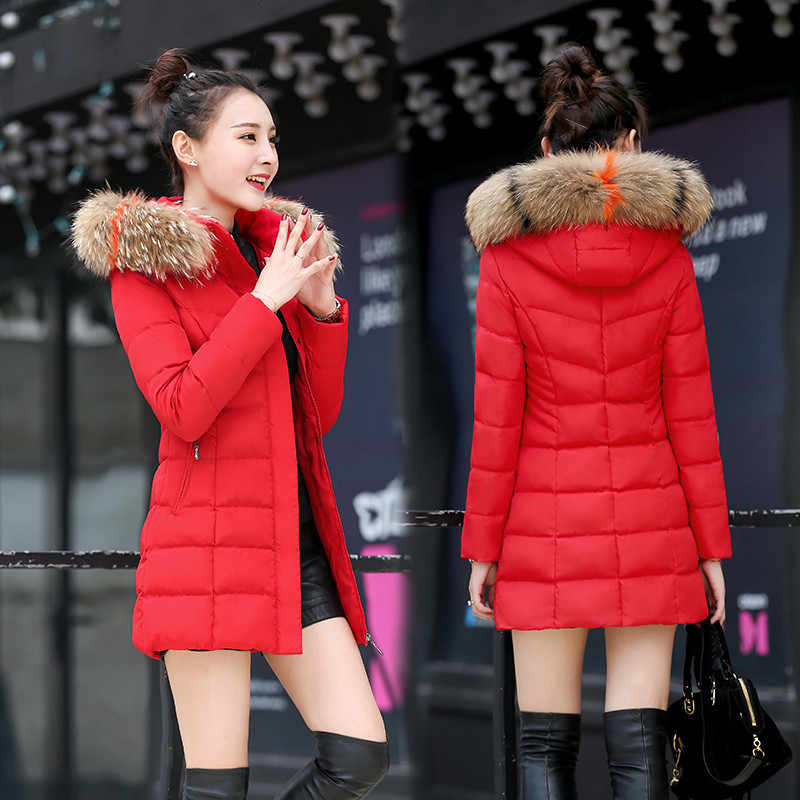 

2021 New Down Cotton Jacket Womens Winter Coat Female Slim Keep Warm Coats Mid-length Women Parkas Casual Tops A315 J1at, Red