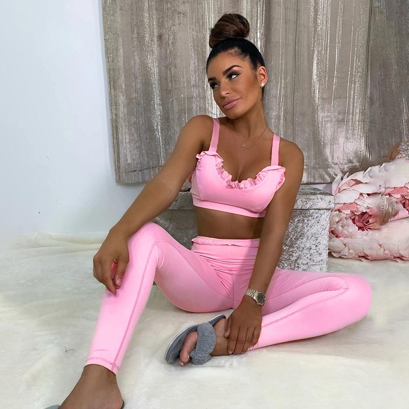 

Yoga Suits 2 pieces Sports Sets Fitness Crop Top Bras Sport Leggings Gym Clothes Fitness Leggings Tracksuit Female Workout Set, Pink