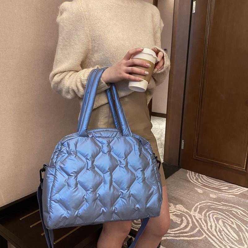 

2021 winter diamond down bags space cotton suit women's bag temperament tote bag super hot large capacity shell one-shoulder satchel bags, Black