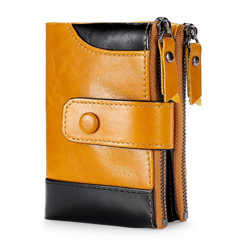 

Panelled New mens wallet leather genuine top quality clutch purse double zipper short wallet man anti-theft fahsion slim, Black