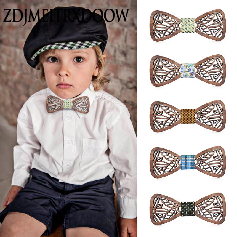 

New design Cute Kids Boys Wood Bow Tie Children Butterfly Type Floral Bow ties Girl Boys Wooden ties