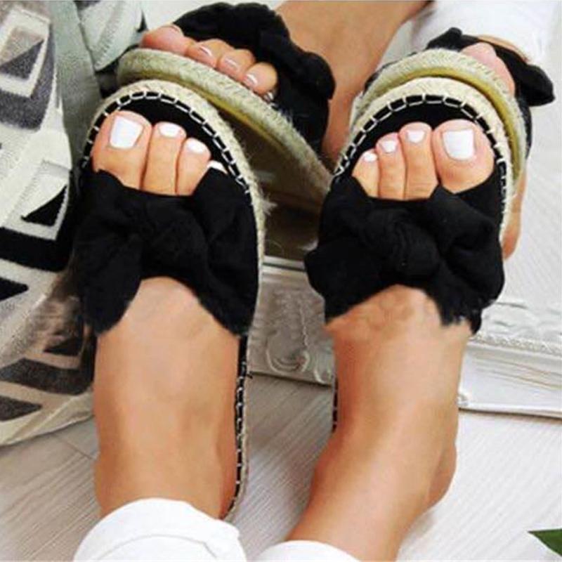 

Women Slippers Summer Beach Casual Female Shoes Butterfly Knot Linen Flat Slides Ladies Shoes Women Summer Plus Size 35-431, Apricot