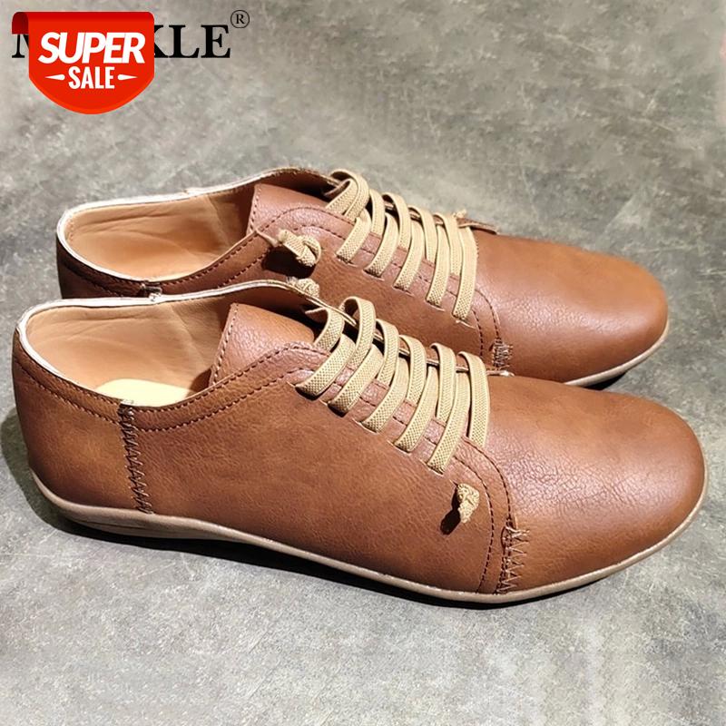 

MCCKLE Women Autumn Solid Lace Up Flat Women's Shoes Ladies Soft Leather Cusual Shoes Woman Female New Retro Footwear Plus Size #vE0m, Blue