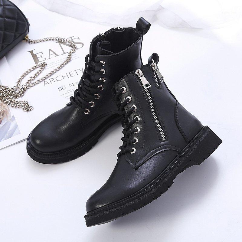 

Ankle high (5cm-8cm) womens shoes genuine leather square heel women boots zip solid boots women platform round toe1, Black
