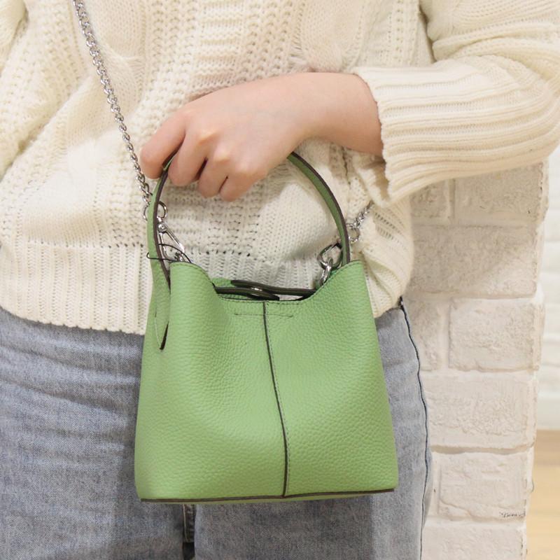 

Fashion Bucket Bags Women Handbags Soft Genuine Cow Leather Chaines Shoulder Crossbody Bag 2021 New Luxury Small Messenger Bag, Black