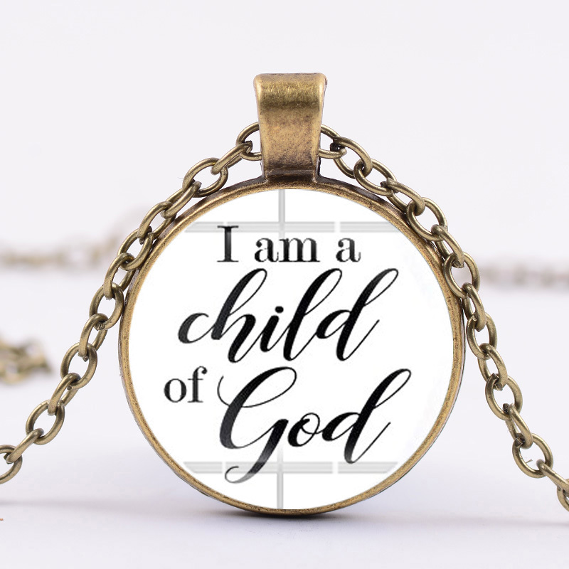 

i Am a Child of God Necklace Inspirational Language Bible Verse Glass Cabochon Pendants Handmade Wonderful Birthday Gift