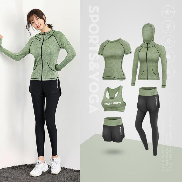 

Women' Yoga Gym Fitness Clothes Tennis Jogging Exercise Yoga Legging Strain Body Sport Legging Shorts 5-piece Set 2020 New1, Purple