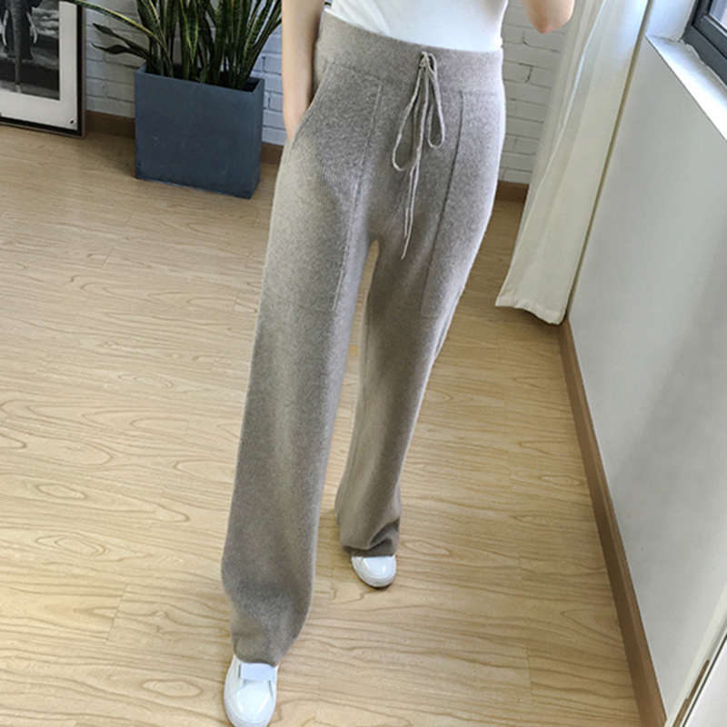 

Autumn 2021 New and Winter Cashmere Mesh Straight Women's Breeches Elastic Thick Waist High Wool Pv3b 3SGG, Dark gray.
