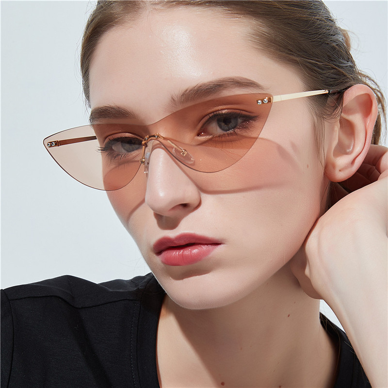 

New Vintage Rimless Cat Eye Siamese Sunglasses Women Retro Transparent Pink Mirror Glasses For Female oculos de sol UV400